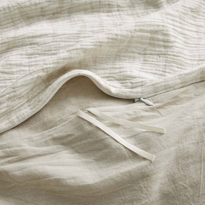 Floral Jacquard Cotton Linen Blend Duvet Cover Set, Bedding Set with Pillowcases
