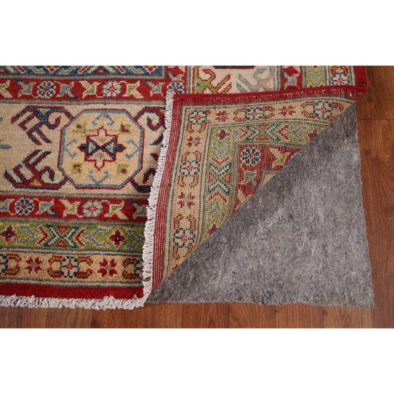 Geometric Red Kazak Area Rug Hand-Knotted Wool Carpet - 8'11" x 11'10"