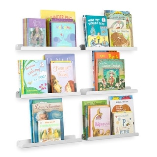 White Metal Floating Shelves for Nursery Decor, Kids Bookshelf (Set of 6)
