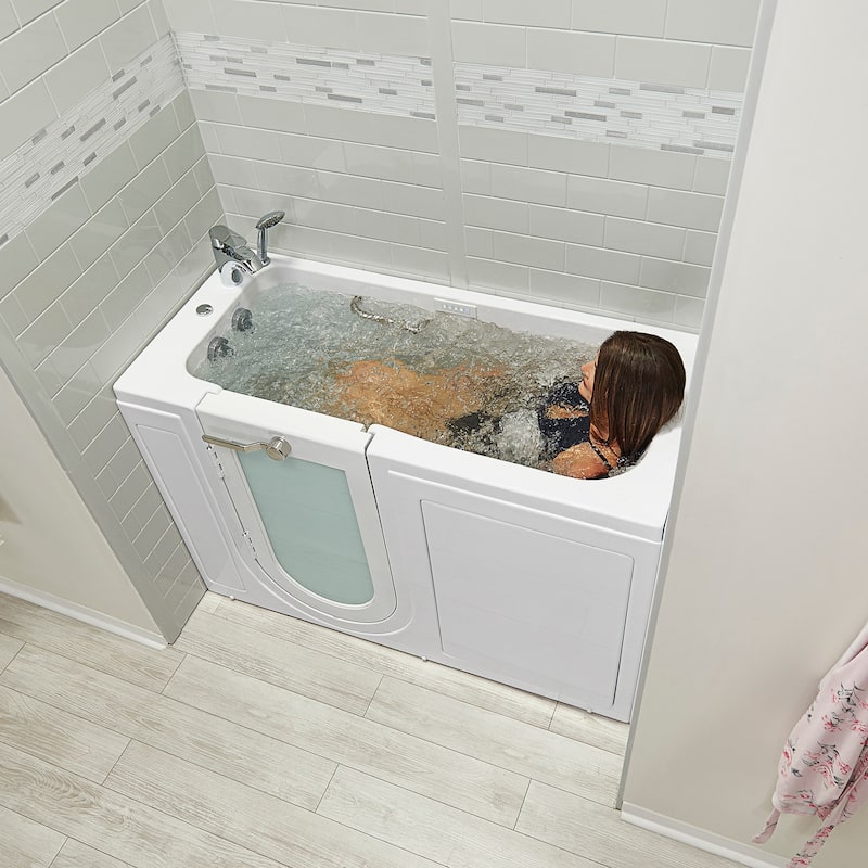 Ella Lounger 27"x60" Acrylic Hydro Massage Walk-In Bathtub with Outward Swing Door, 2 Piece Fast Fill Faucet, 2" Dual Drain