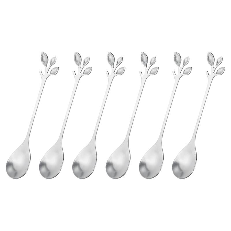6Pcs 4.8" Stainless Steel Leaf Coffee Spoon Tableware Dessert Spoons