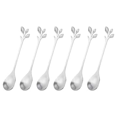 6Pcs 4.8" Stainless Steel Leaf Coffee Spoon Tableware Dessert Spoons