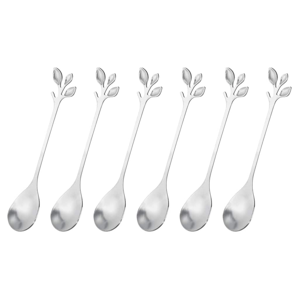 6Pcs 4.8" Stainless Steel Leaf Coffee Spoon Tableware Dessert Spoons