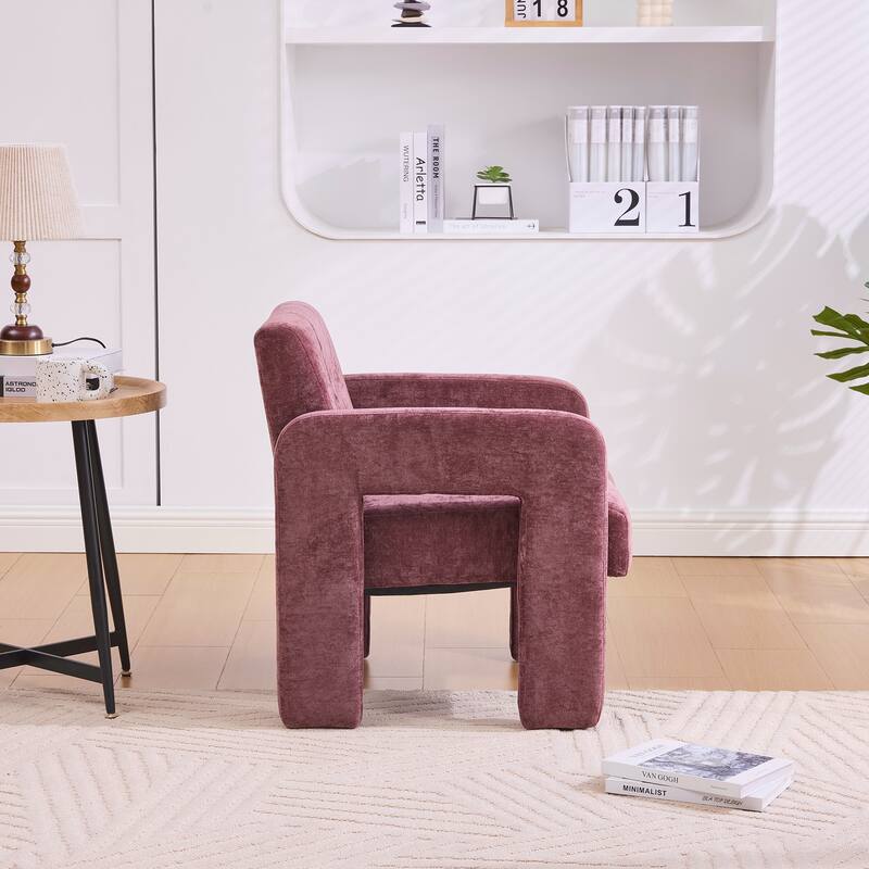 Modern Minimalist Casual Single Armchair Living Room, Bedroom, Office Area Upholstered Chair Comfortable Padded Armchair - Wine Red