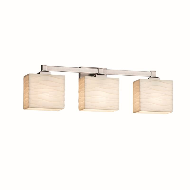 Justice Design Porcelina Regency 3-Light Brushed Nickel Bath Bar, Waves Rectangle Shade - Brushed Nickel