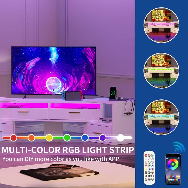 Moasis Deformable LED TV Stand with Power Outlets Entertainment Center Media Console