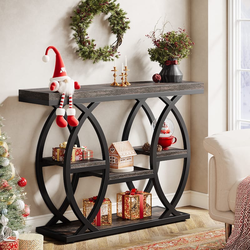 39.4" Console Table, 4-Tier Sofa Table Entryway Table for Small Spaces - Black Brown