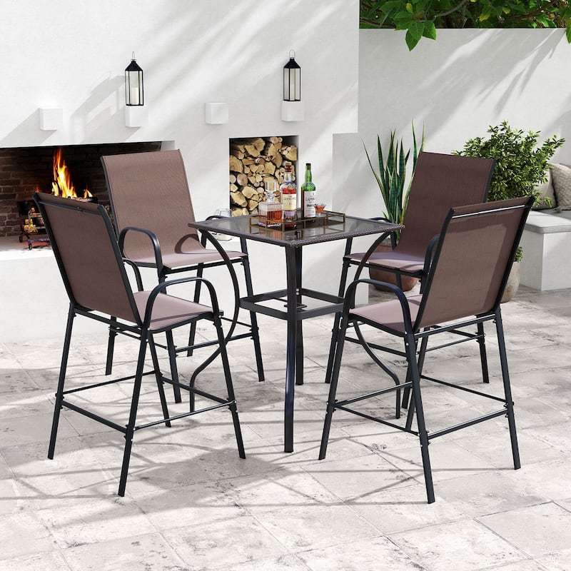 29" Outdoor Bar Stools Set 2 Fabric High Back Chairs with Metal Frame for Decks and Porches - 24.5" x 30" x 51"