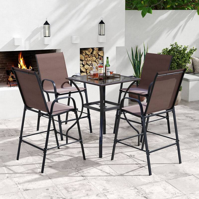 Gymax 4PCS Outdoor Bar Stools 29'' Fabric Bar Height Stools w/