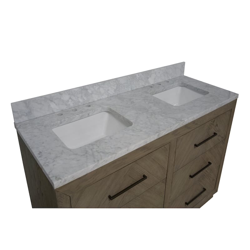 KitchenBathCollection Avery 60" Double Bathroom Vanity with Carrara Marble Top