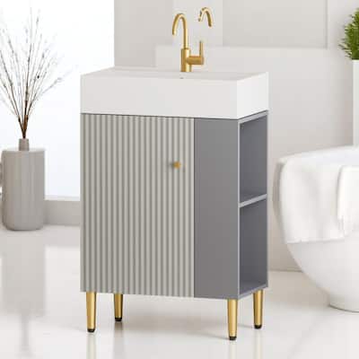 21.6" Contemporary Bathroom Vanity with Ceramic Sink, Soft-Close Door, Open-Shelving Storage Cabinet, Brushed Gold Hardware