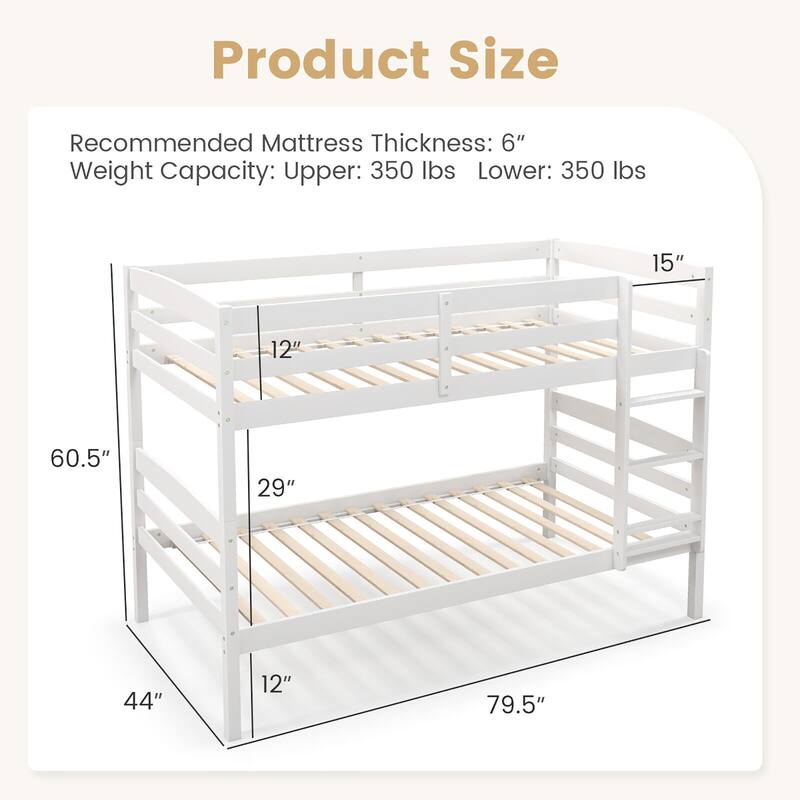 Gymax Twin Over Twin Bunk Bed Wooden Convertible Into 2 Beds High