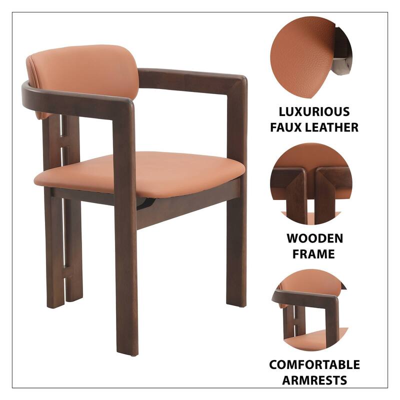Dining Chairs Upholstered Leather Seats in Rubberwood Set of 4 Arm Chairs Open Back Design