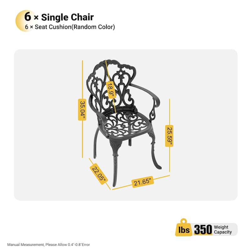 Black Cast Aluminum Patio Outdoor Dining Chairs with Seat Cushions