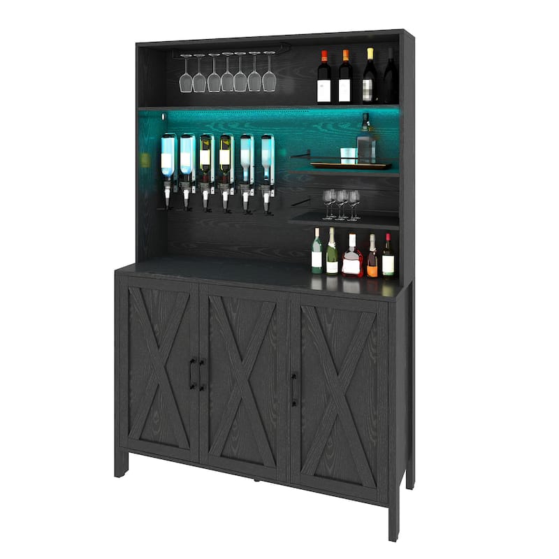 Moasis Farmhouse Bar Cabinet Wine Rack with RGB Light and Power Outlet