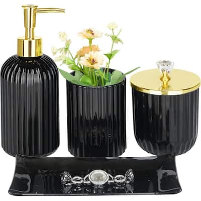 4-piece bathroom accessories set with soap dispenser, toothbrush holder, medicine bottle, tray