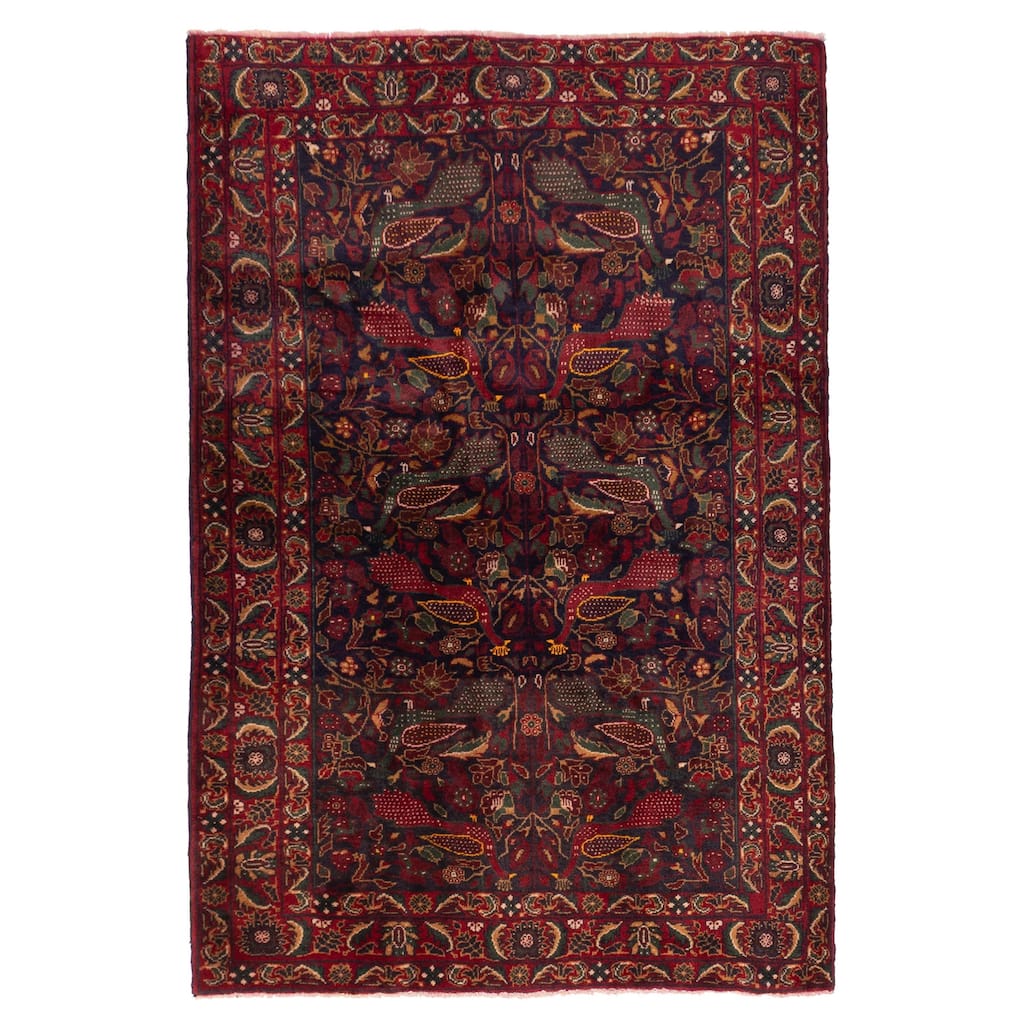 ECARPETGALLERY Hand-knotted Teimani Dark Navy, Red Wool Rug - 3'10 x 5'11