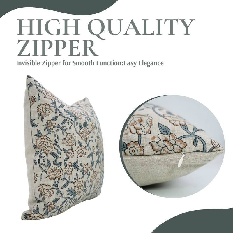 Fabdivine Block Print 12x20 Inch Pillow Cover Pure Linen Floral Farmhouse Decor Accent for Brown Soft, Cushion Case, Kanak Buti