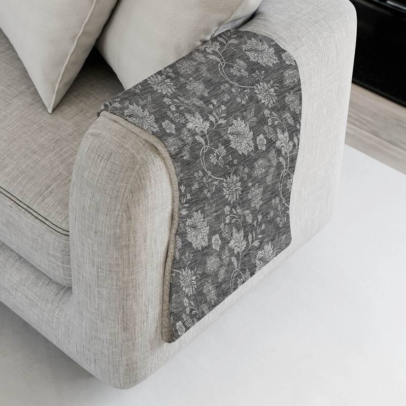 Premium Machine Washable Traditional Floral Sherpa Throw Blanket - Gray - 4'2" x 5'10"