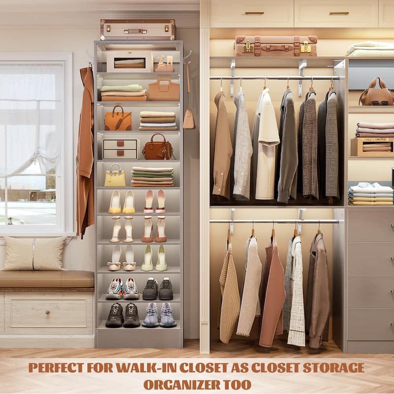 Freestanding 10-Tier Shoe Storage Cabinet,Narrow Wood Shoe Rack Shoe Organizer,Sturdy Closet Organizer Open Display Cabinet