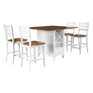 5-Piece Rustic Counter Height Drop Leaf Wood Dining Table Set with 4 ...