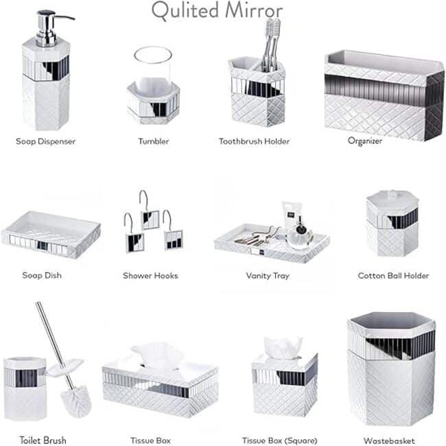Creative Scents Quilted Mirror White Toilet Brush Set