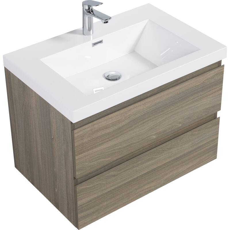30" Modern Floating Bathroom Vanity with Glossy Resin Sink, Wall-Mounted Bathroom Cabinet with Soft Close Drawers