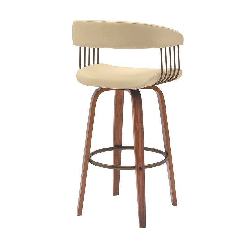 Topanga Modern Swivel Bar Stool, Upholstered Counter Height Chair with Bentwood Legs