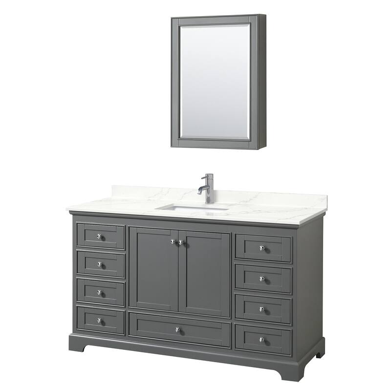 Wyndham Collection WCS202060S-QTZ-UNSMED Deborah 60" Free Standing - Dark Gray / Giotto Quartz Top / Polished Chrome