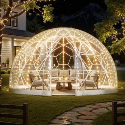 12ft Clear Weather-Resistant PVC Bubble Dome Igloo Tent with Windows and Zippered Door for Garden or Patio - 11.8 × 7.2 ft