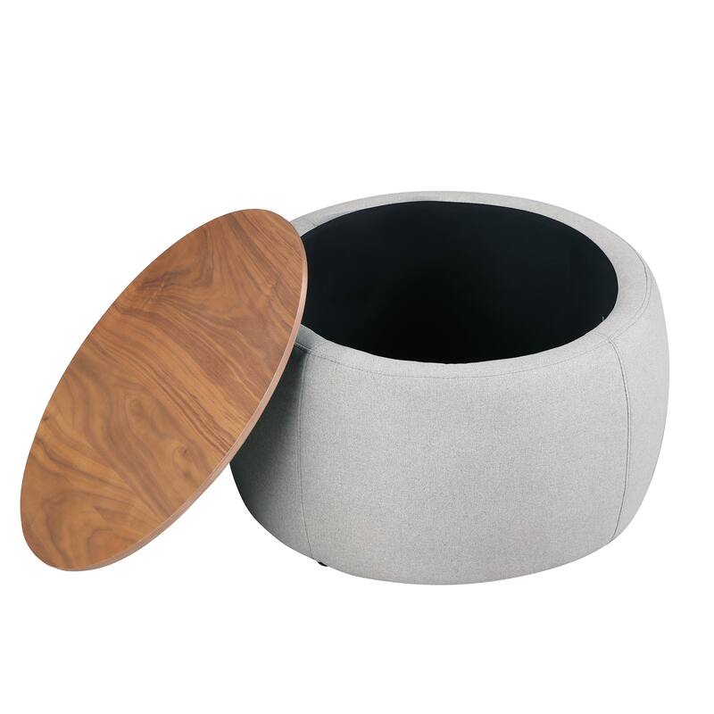 Morden Fort Round Storage Ottoman Linen Footstool with Lid