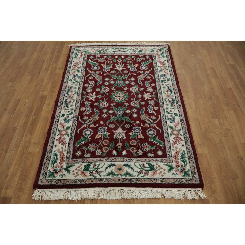 Hand Knotted Oriental 100% Wool Carpet Traditional All-Over Red Agra Area Rug - 5' 11'' X 4' 0''