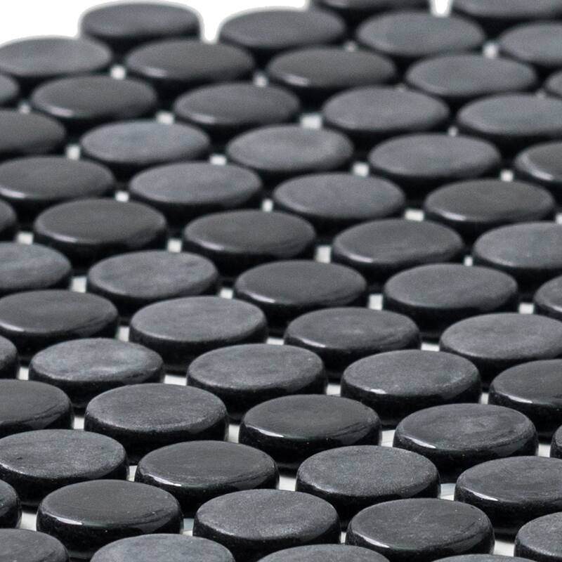 The Tile Life Eterna Penny 12x12 Black Round Glass Mosaic Floor, Wall & Backsplash Tile