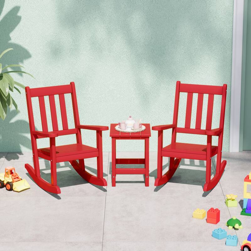 Laguna Kids Outdoor Poly Rocking Chair with Side Table 3-Piece Set