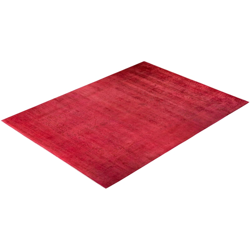 Overton Hand Knotted Wool Vintage Inspired Modern Contemporary Overdyed Pink Area Rug - 8' 10" x 12' 2"