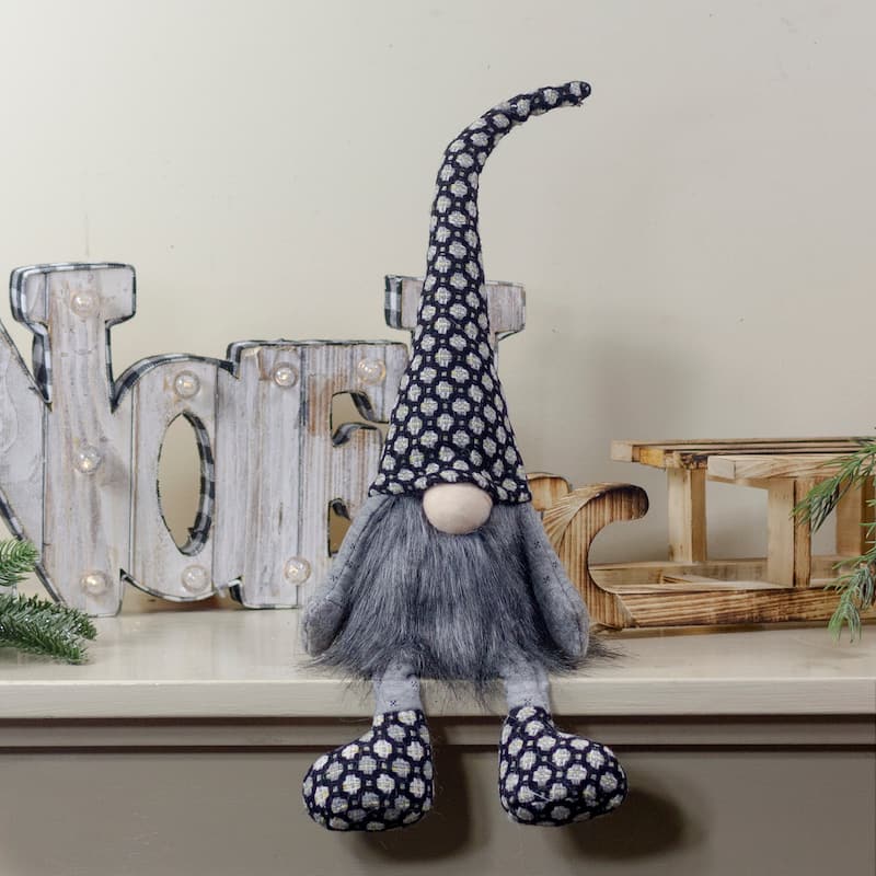 18" Gray and Black Sitting Tabletop Gnome Christmas Decoration