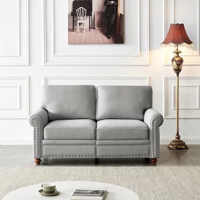 Nailhead Accents Loveseat Sofa with Round Arm and Hidden Storage