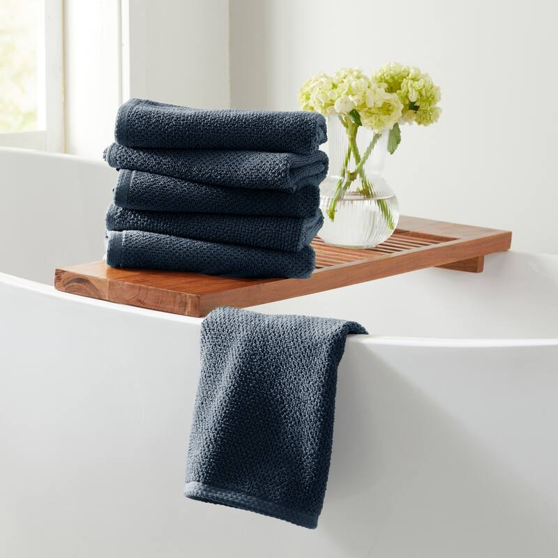 Linery & Co. Luxury Cotton Textured Bath Towel - Hand Towel (Pack of 6) - Stone Blue