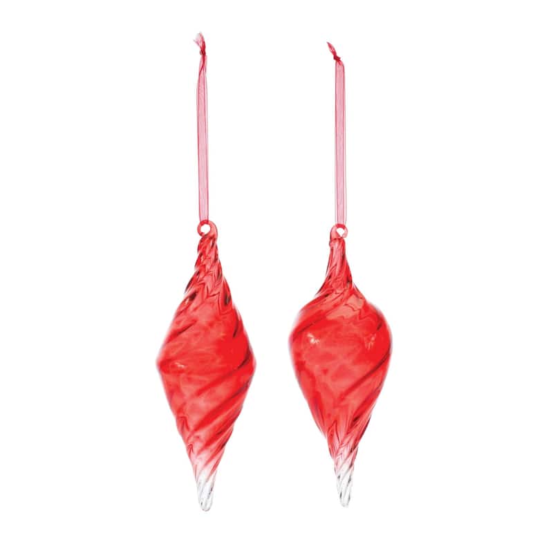 Shiny Swirl Glass Christmas Drop Ornaments 7.25" 180mm Red Clear 12ct