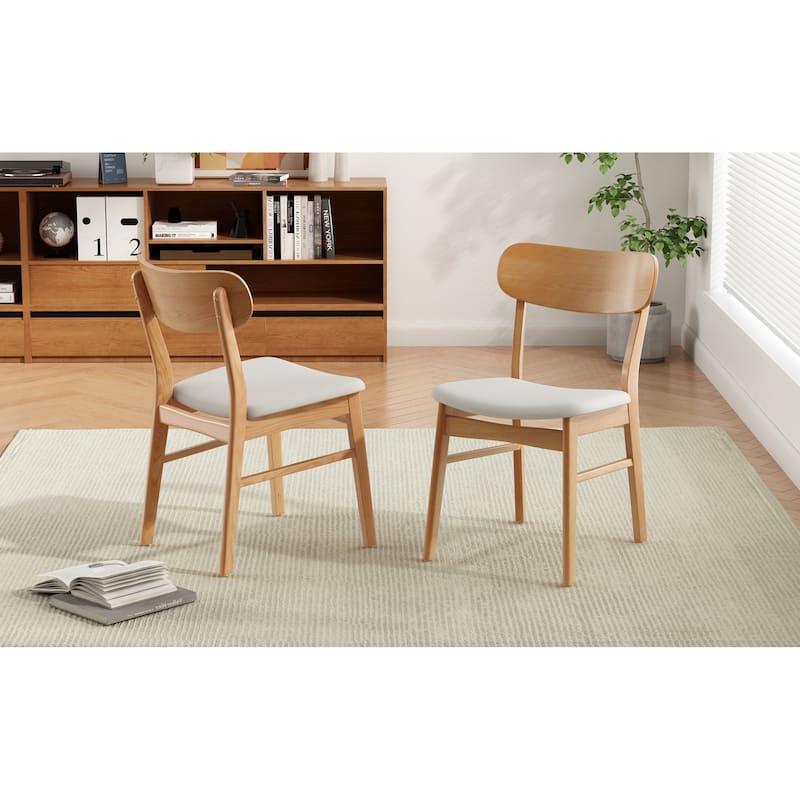 Roomfitters Set of 2 Modern Dining Chairs with Padded Fabric Seats and Solid Rubberwood Legs