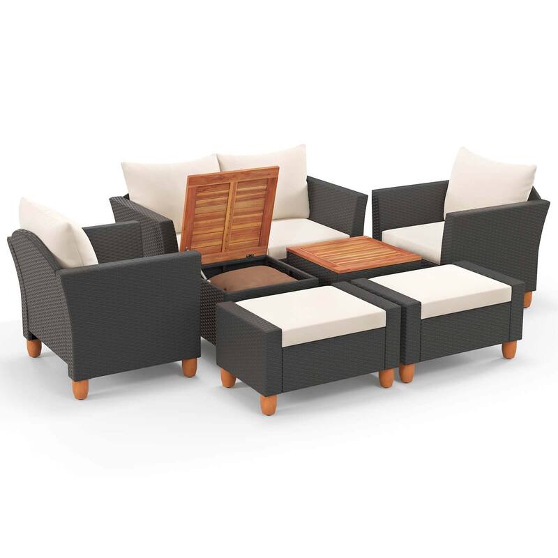 Costway 7 PCS Patio Furniture Set with Loveseat Armchairs Ottomans & - See Details