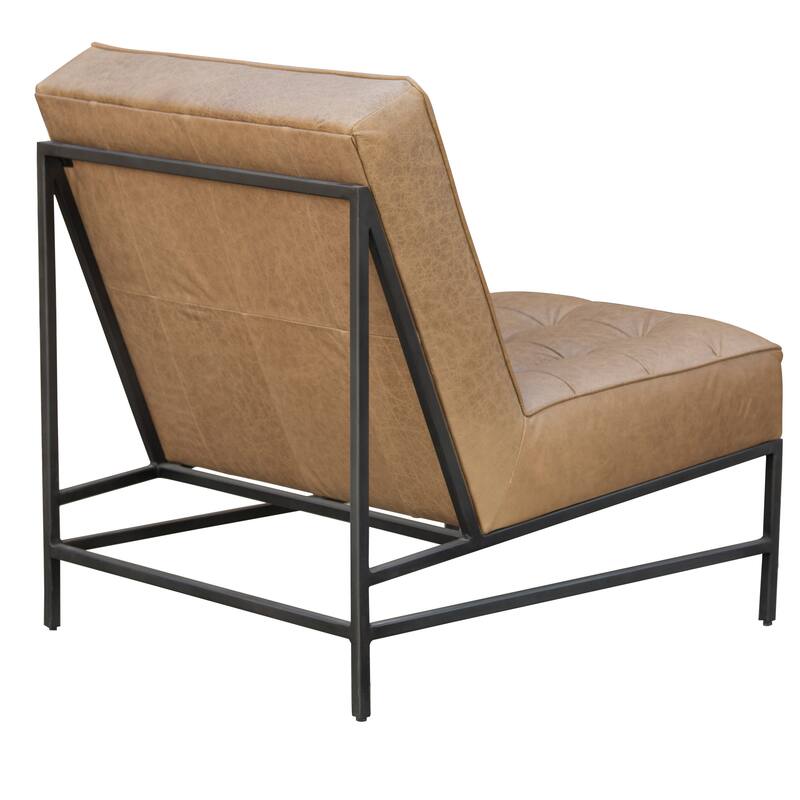HomeRoots 31" Cream And Black Genuine Leather Tufted Slipper Chair - 31' X '34.5' X '33