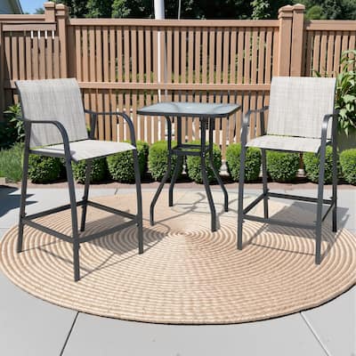 Outdoor Bar Stools Patio Bar Chairs and Glass Bar Table Set