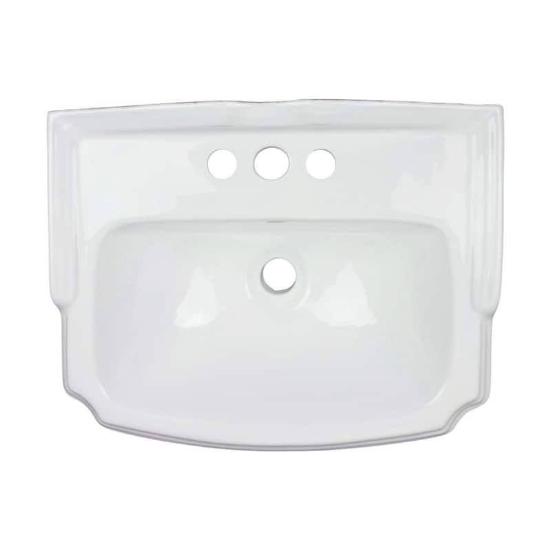 Cloakroom White Ceramic Wall Mount Vessel Sink with Overflow and 4" Centerset Faucet Holes