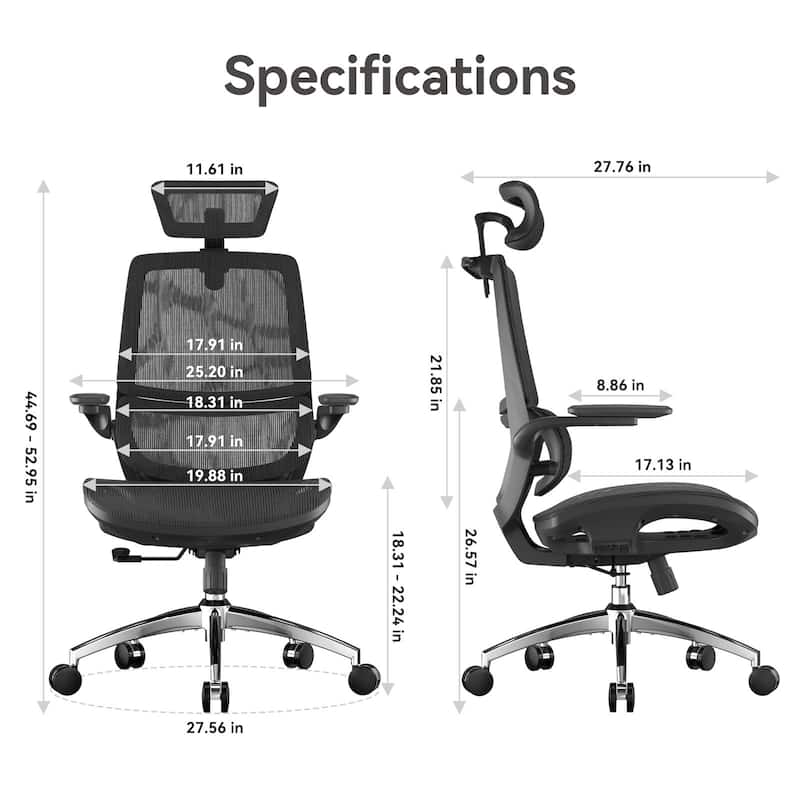 SIHOO M59AS Ergonomic Office Chair, High Back, Mesh, 3D Flip Armrests, 300lb - N/A