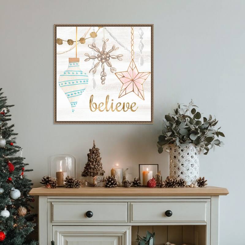 Elegant Ornaments I by Annie Warren (22 x 22 in.), Framed Canvas Wall Art Print - Sylvie Beaded Dark Gold