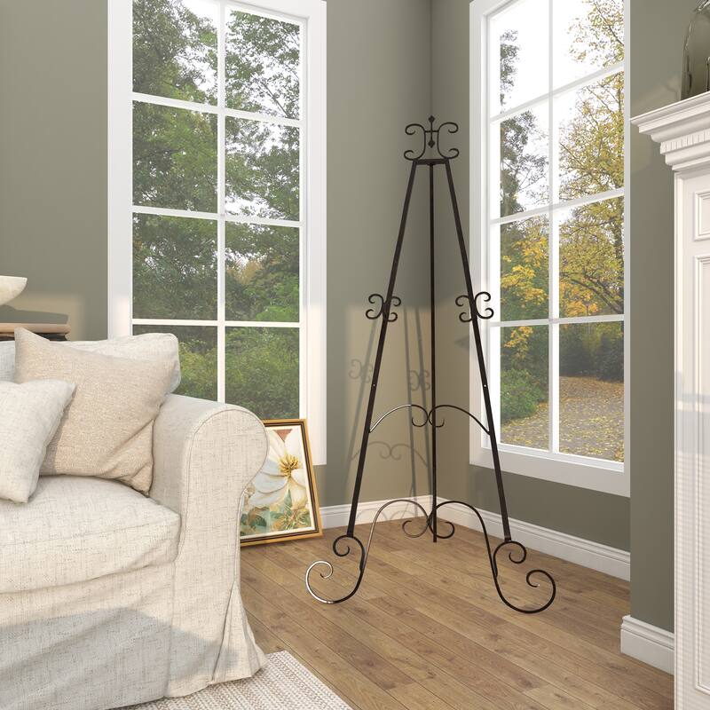 Black Metal Adjustable 3 Tier Scroll Display Easel with Chain Support