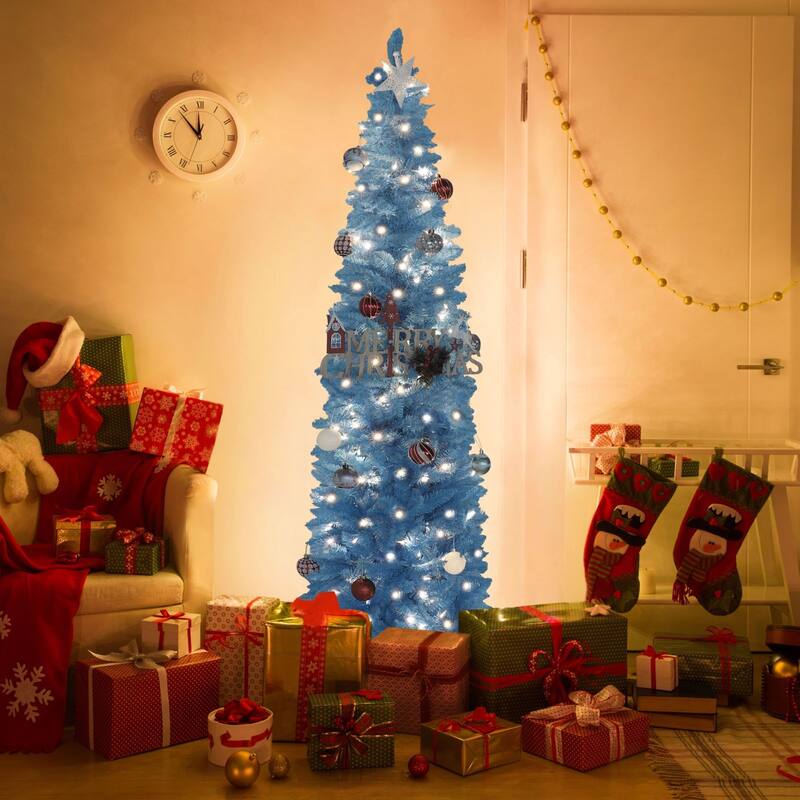 VEIKOUS 6ft Pre-Lit Artificial Christmas Tree with Adjustable Curved or Straight Top - N/A