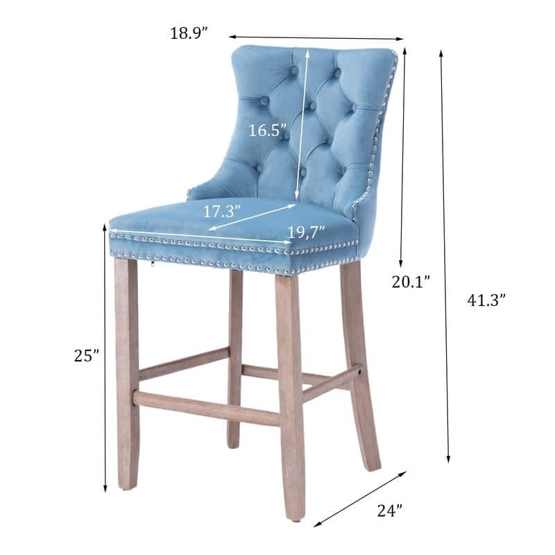 Wing Back Velvet Tufted Nailhead Barstools(Set of 6)