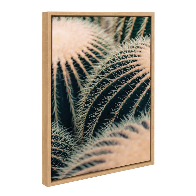 Kate and Laurel Sylvie Barrel Cactus Framed Canvas by Alicia Bock - 18x24 - Natural